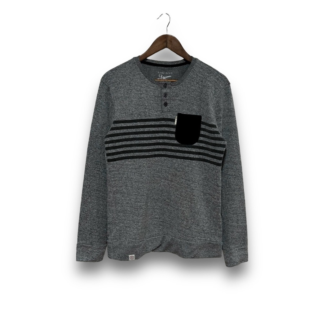 MARC ECKO Cut & Sew Men's Pocket Logo Long Sleeve Striped Henley Shirt M 19x28